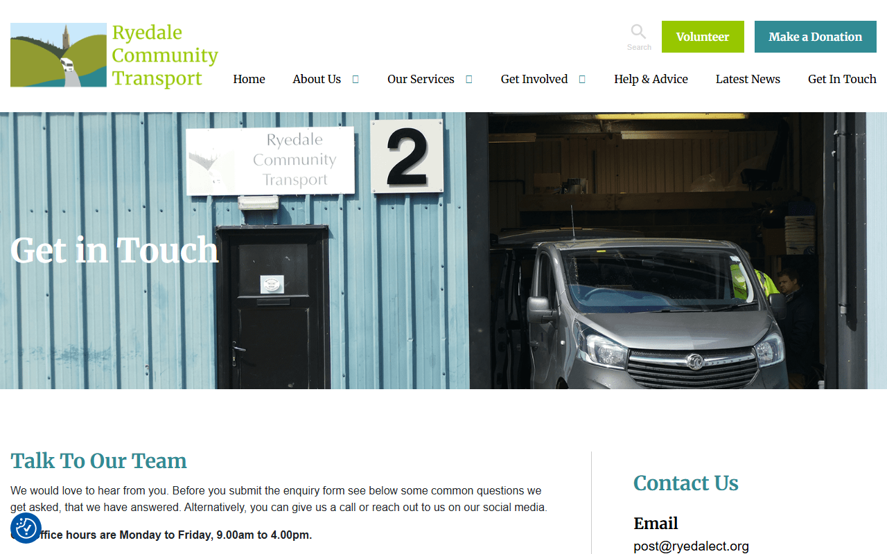 Ryecat Ltd website screenshot showing their bus services and timetable information