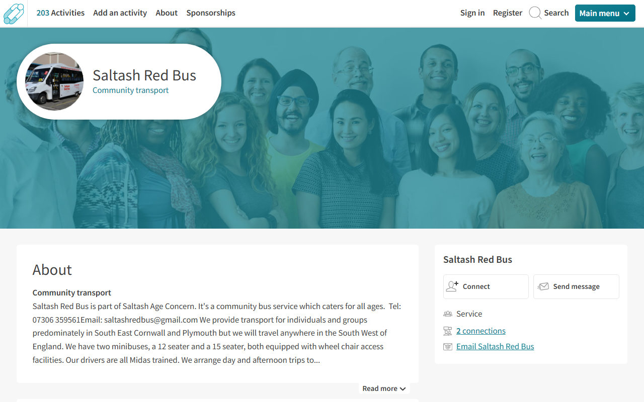 Saltash Red Bus website screenshot showing their bus services and timetable information