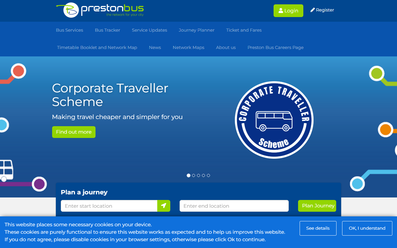 Saunders of Preston website screenshot showing their bus services and timetable information