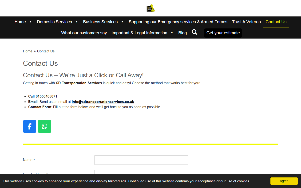 SD Travel website screenshot showing their bus services and timetable information