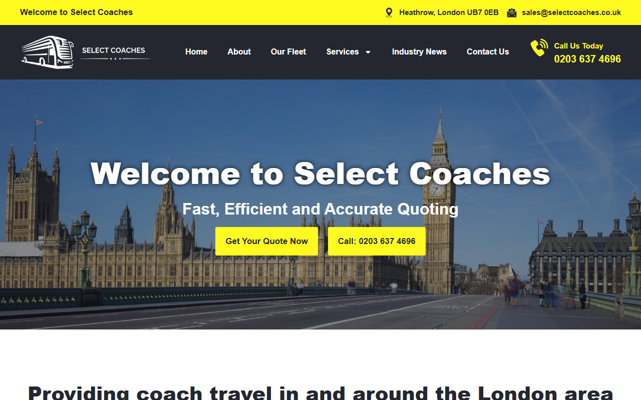 Select Coaches website screenshot showing their bus services and timetable information