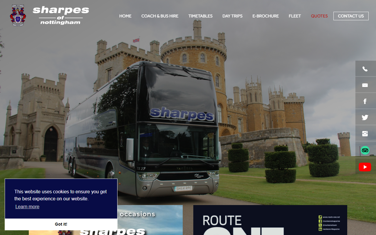 Sharpes of Nottingham website screenshot showing their bus services and timetable information
