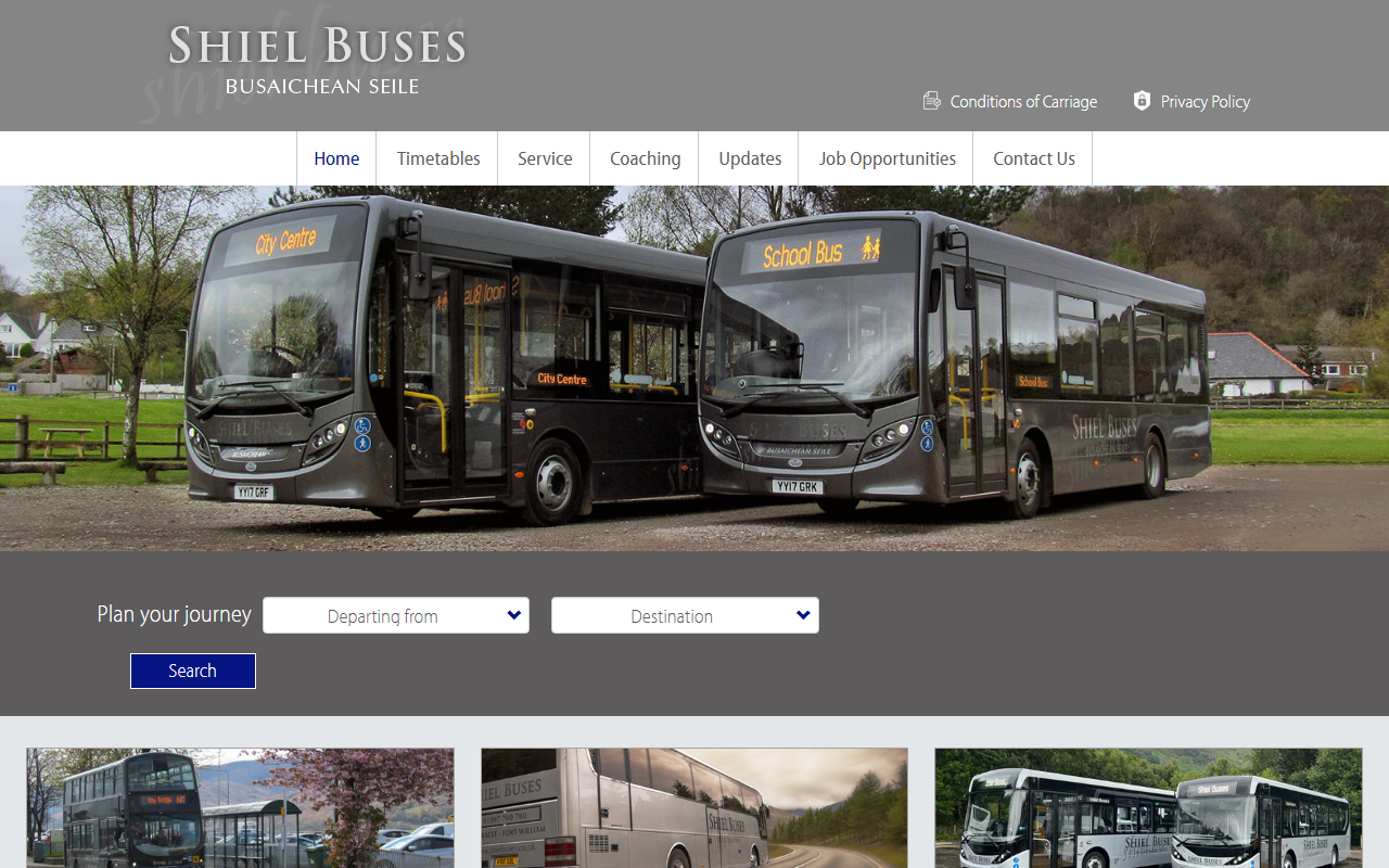 Shiel Buses website screenshot showing their bus services and timetable information