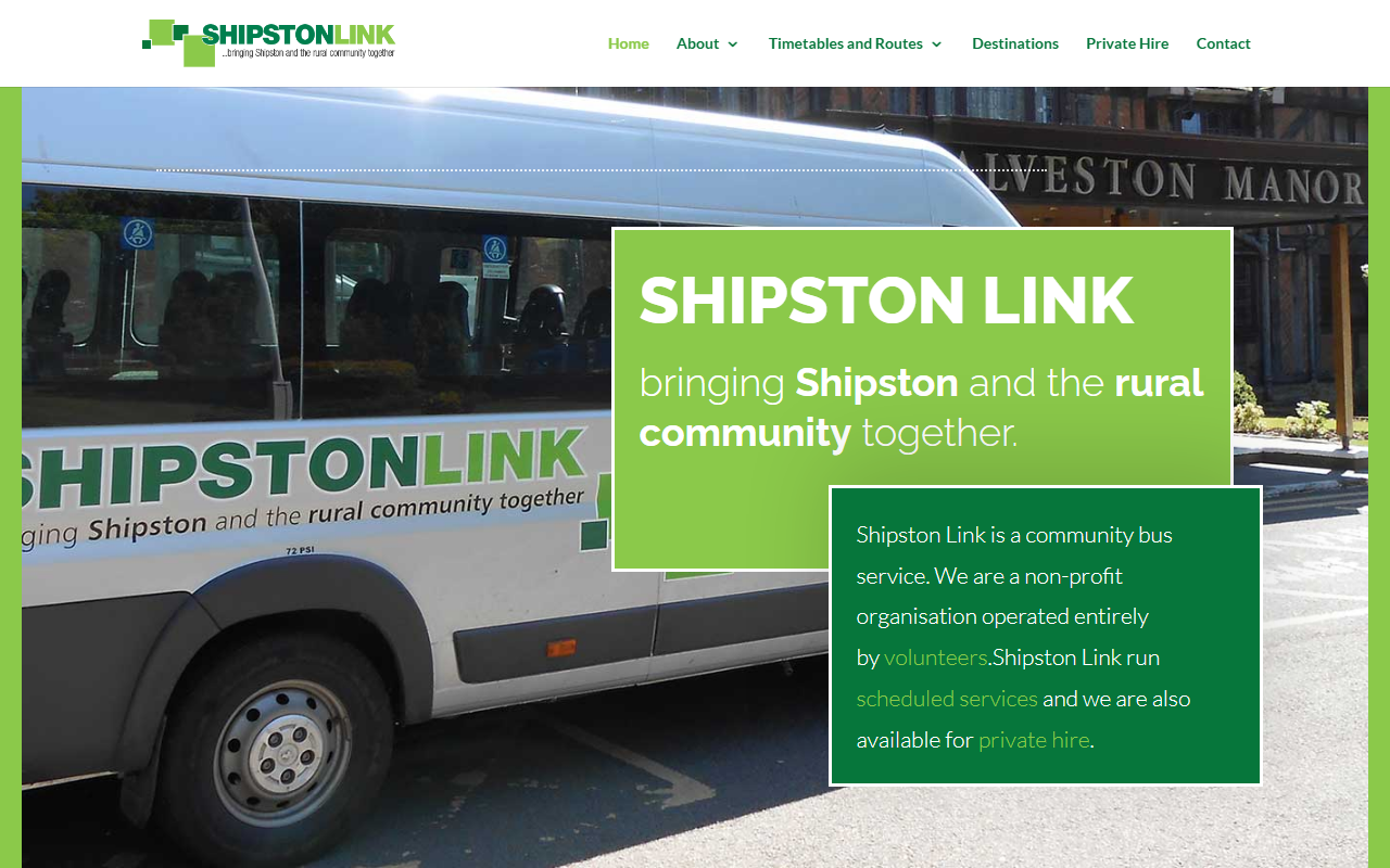 Shipston Link website screenshot showing their bus services and timetable information
