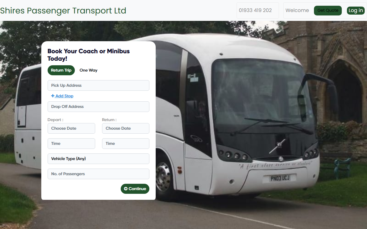 Shires Passenger Transport website screenshot showing their bus services and timetable information