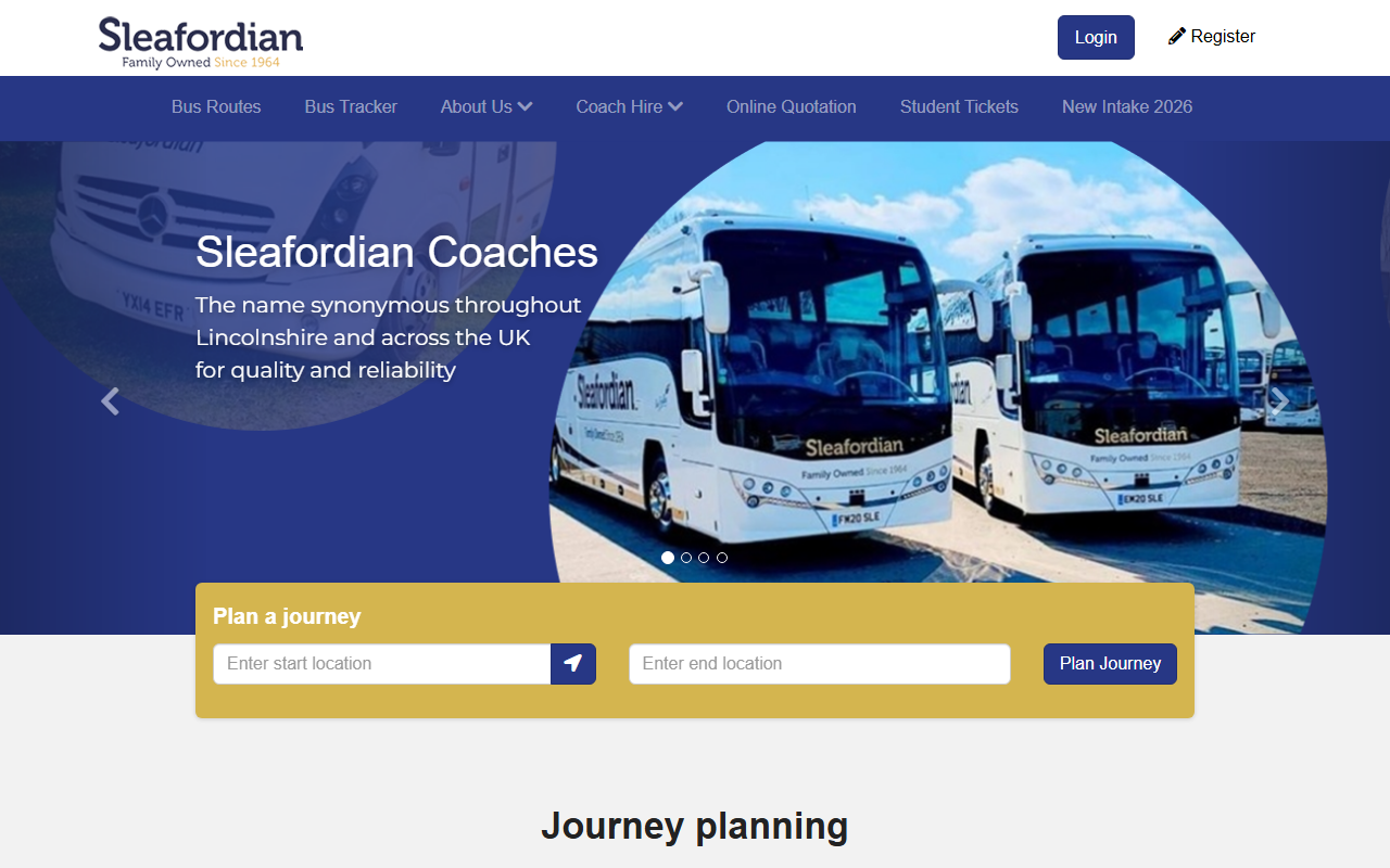 Sleafordian website screenshot showing their bus services and timetable information