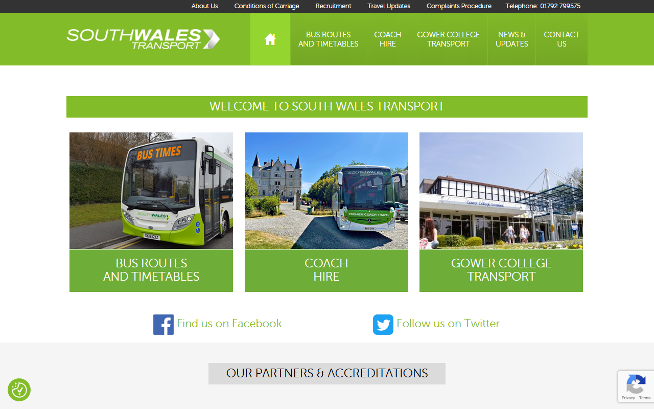 South Wales Transport website screenshot showing their bus services and timetable information