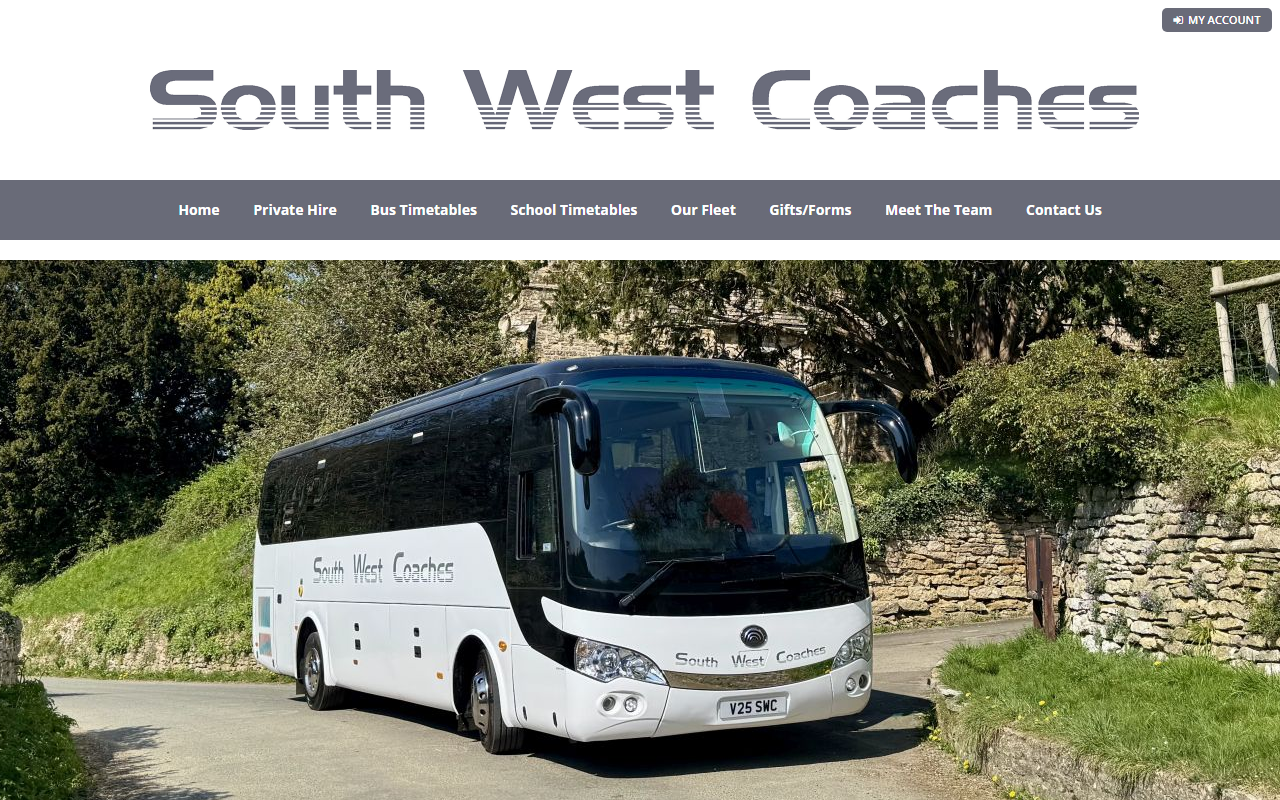 South West Coaches website screenshot showing their bus services and timetable information
