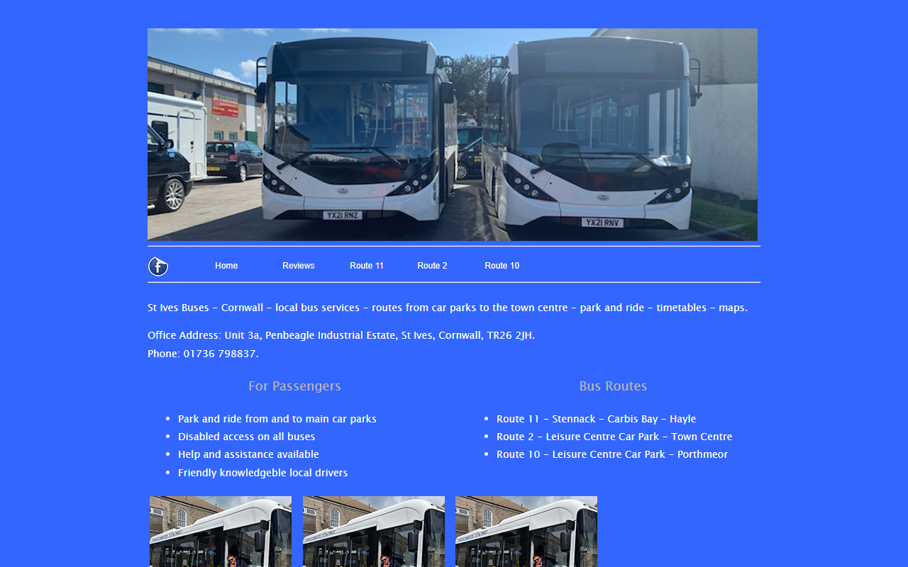 St Ives Bus Co Ltd website screenshot showing their bus services and timetable information