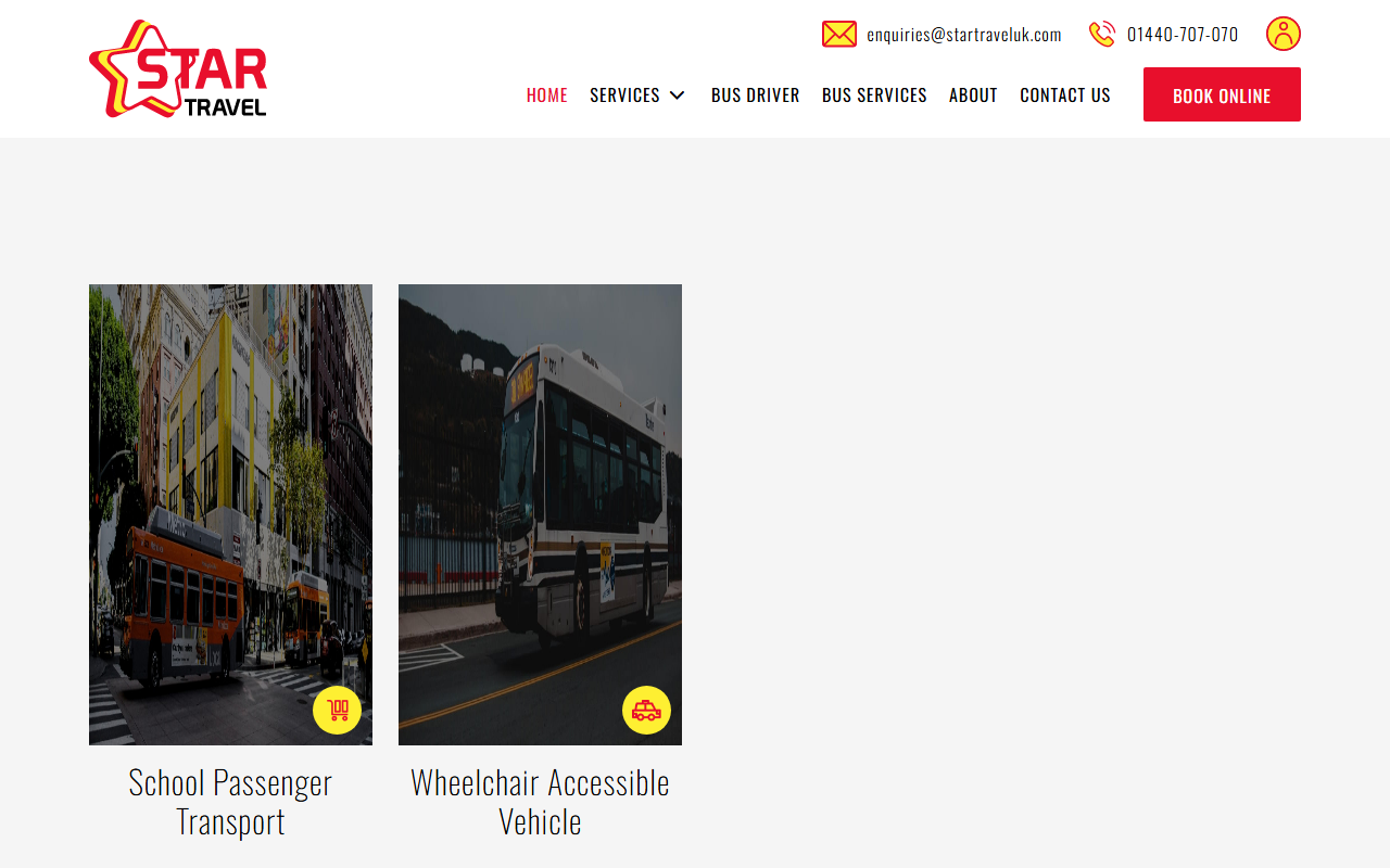 Star Cabs website screenshot showing their bus services and timetable information