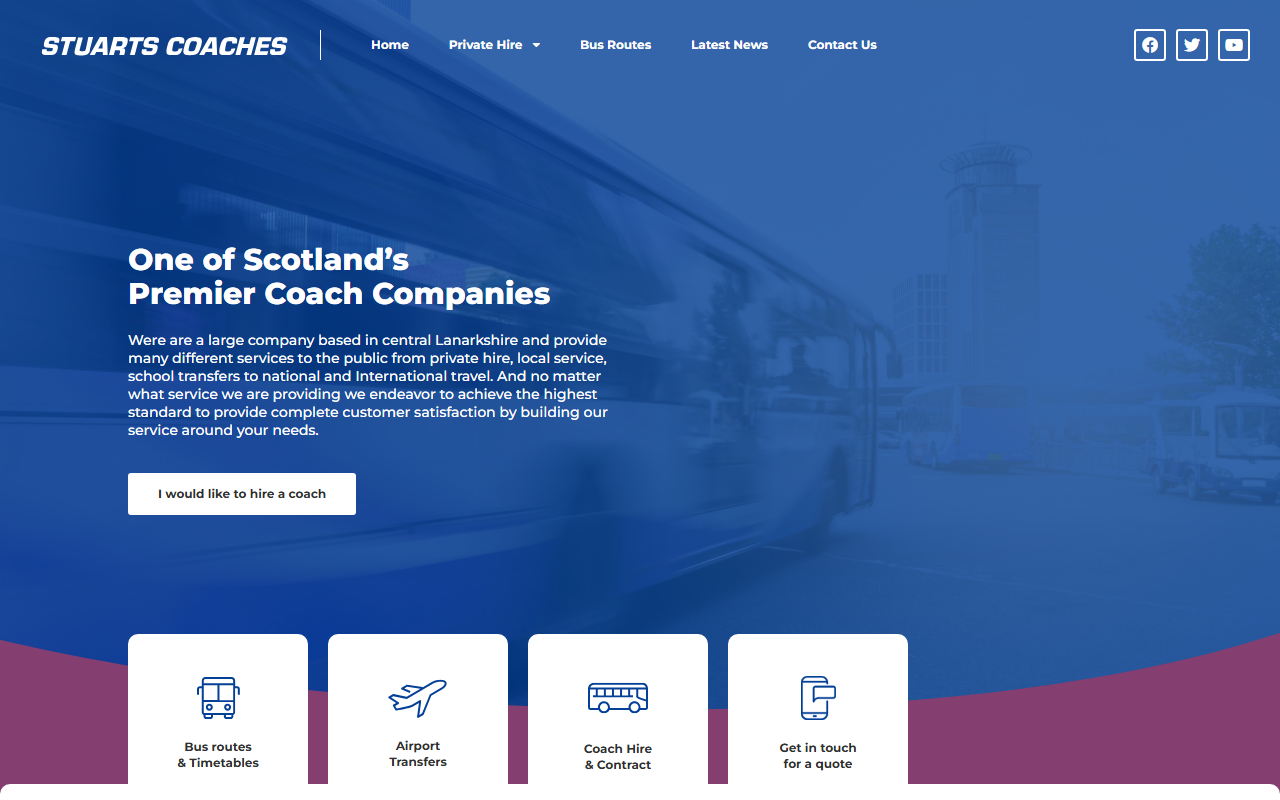 Stewarts Coaches website screenshot showing their bus services and timetable information