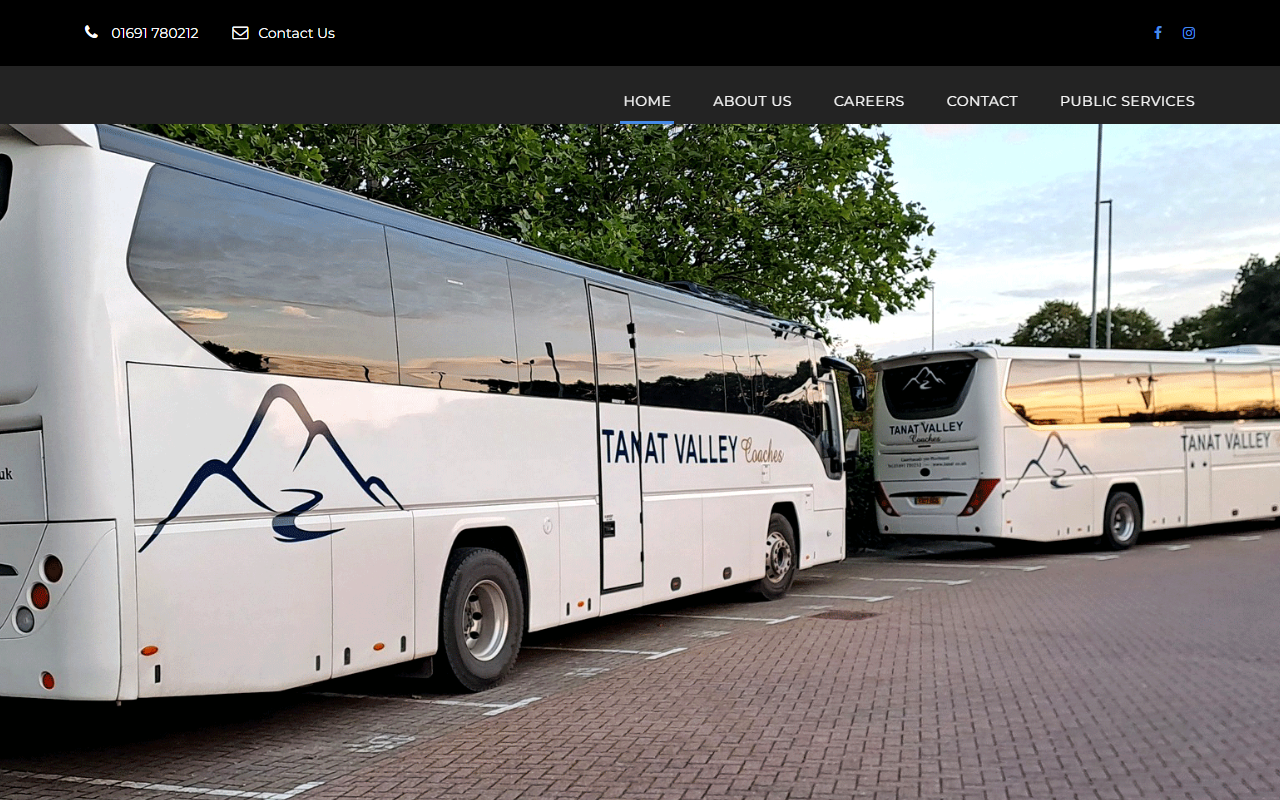 Tanat Valley Coaches website screenshot showing their bus services and timetable information