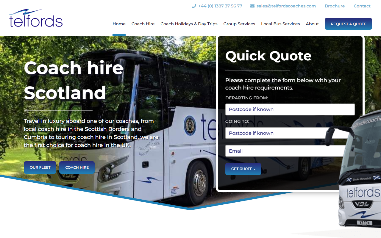Telford Coaches website screenshot showing their bus services and timetable information