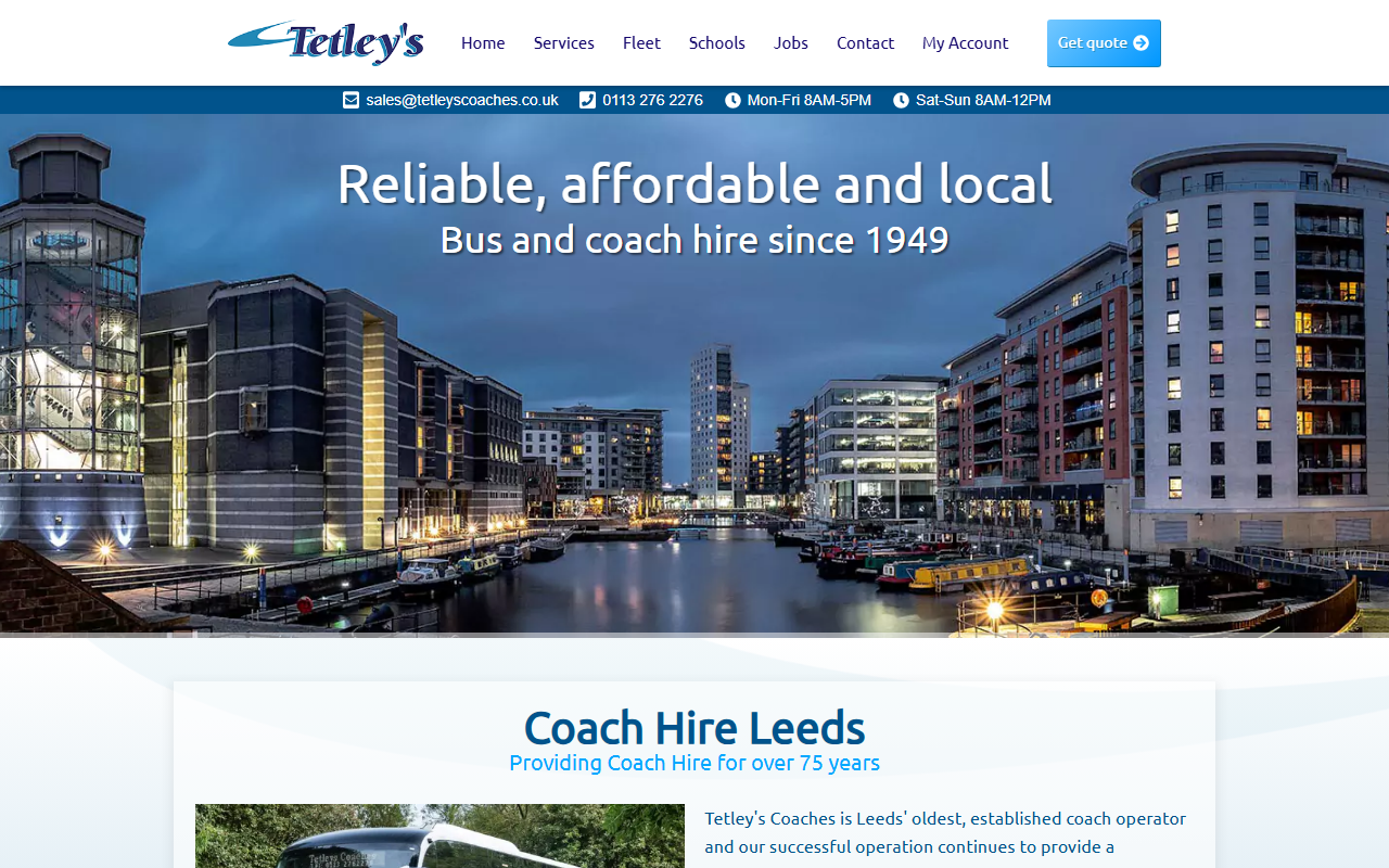 Tetley Motor Services Lt website screenshot showing their bus services and timetable information
