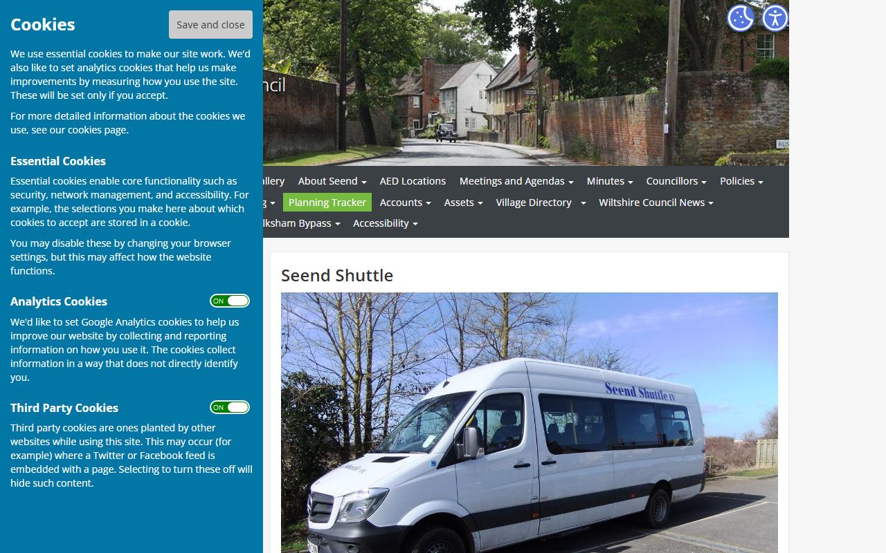 The Seend Shuttle website screenshot showing their bus services and timetable information