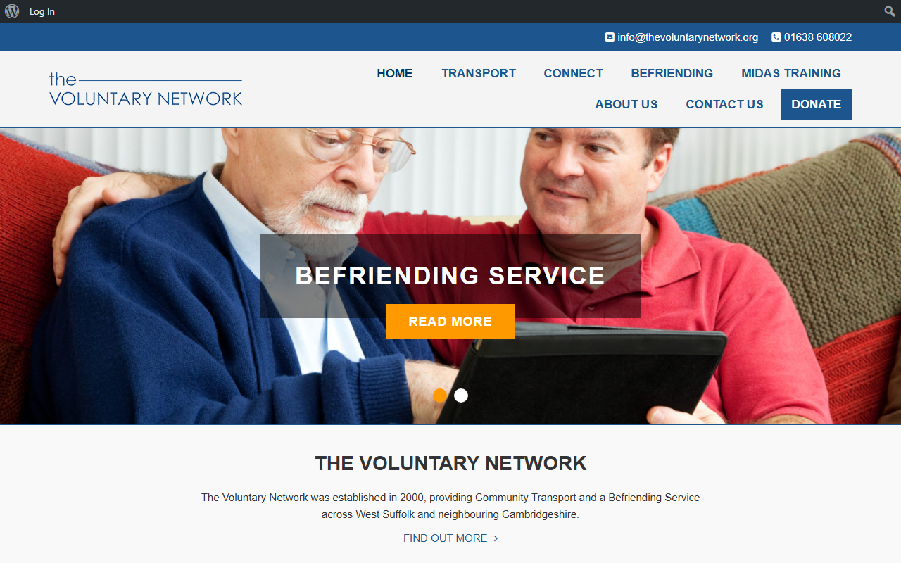 The Voluntary Network website screenshot showing their bus services and timetable information