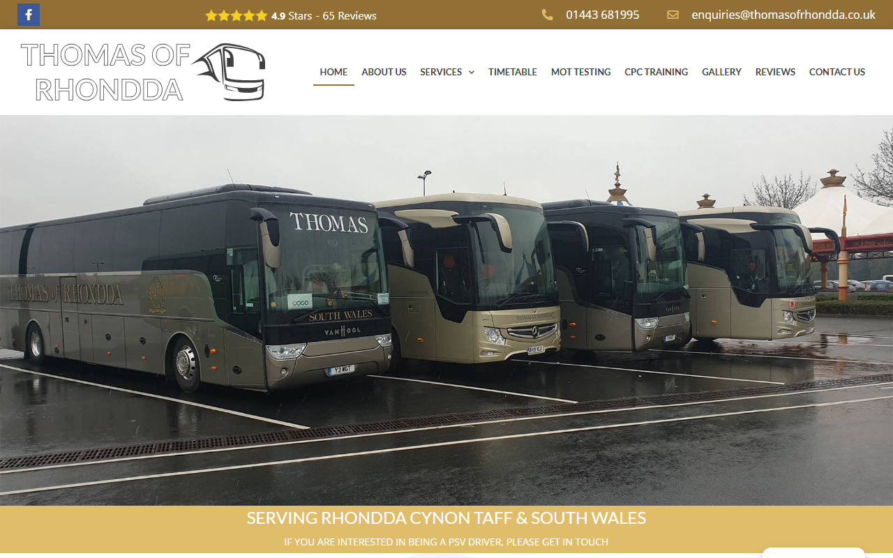 Thomas of Rhondda website screenshot showing their bus services and timetable information
