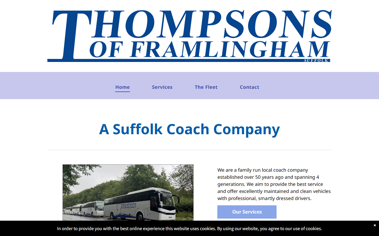 Thompsons Coaches website screenshot showing their bus services and timetable information