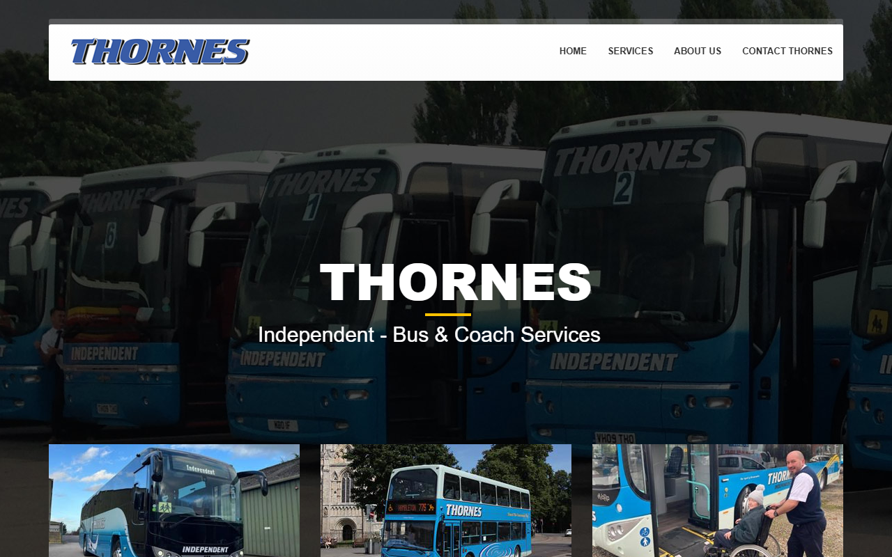 Thornes Independent Ltd website screenshot showing their bus services and timetable information