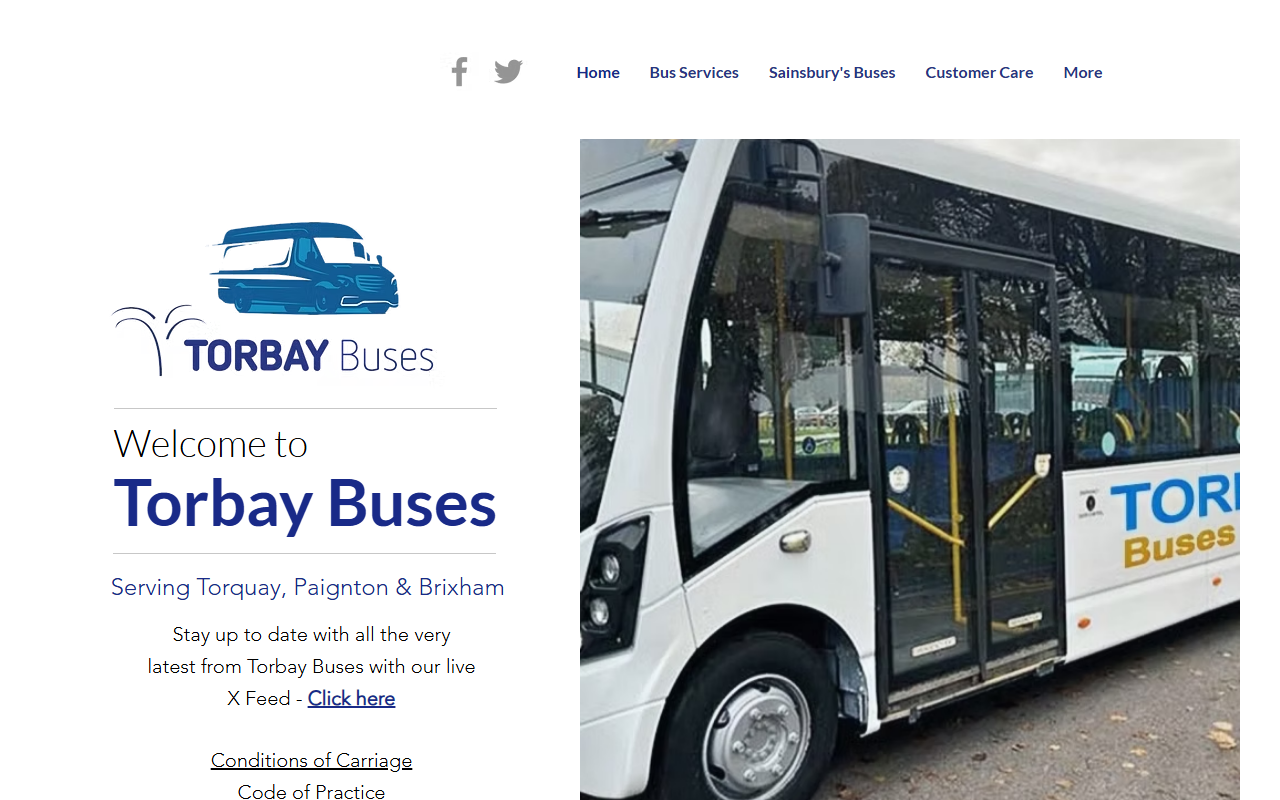 Torbay Buses website screenshot showing their bus services and timetable information