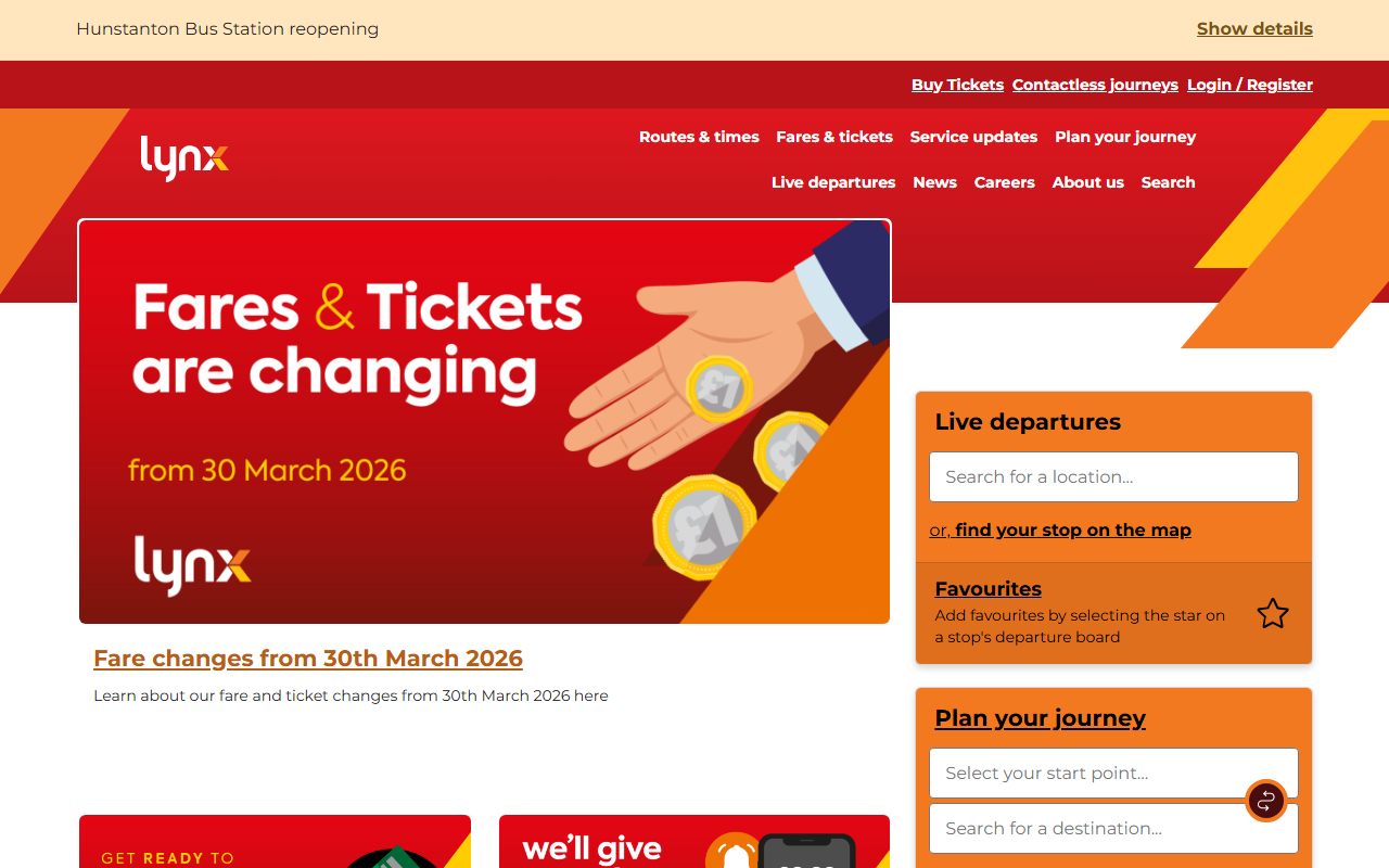 Townlynx website screenshot showing their bus services and timetable information