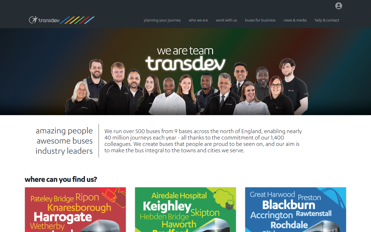 Transdev website screenshot showing their bus services and timetable information