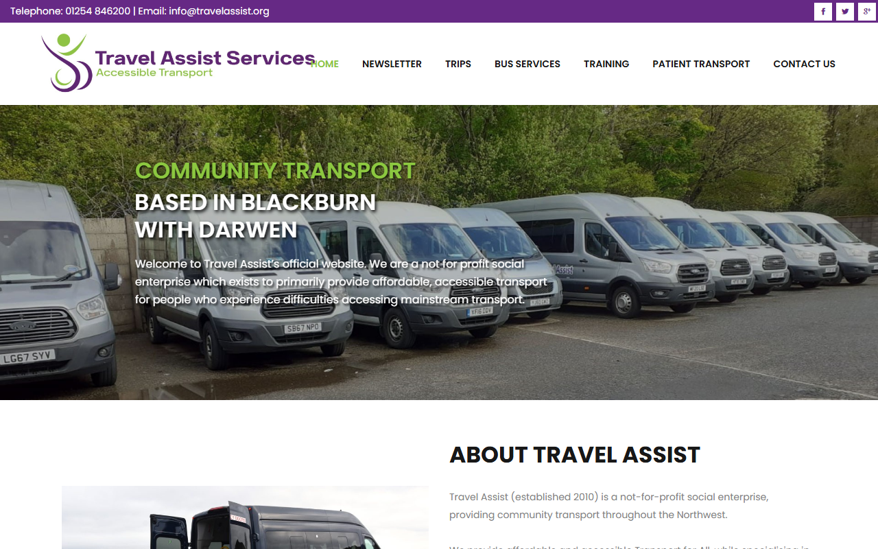 Travel Assist Services website screenshot showing their bus services and timetable information
