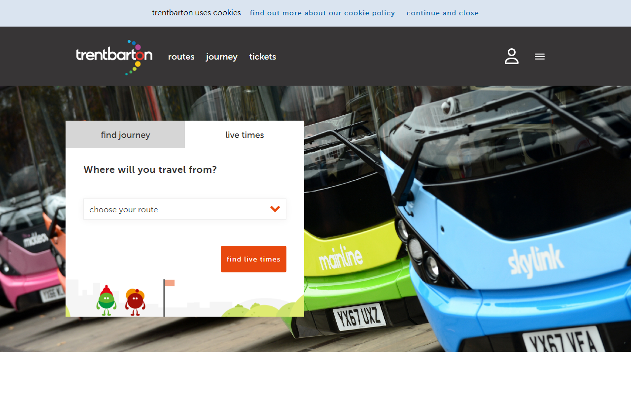 trentbarton website screenshot showing their bus services and timetable information
