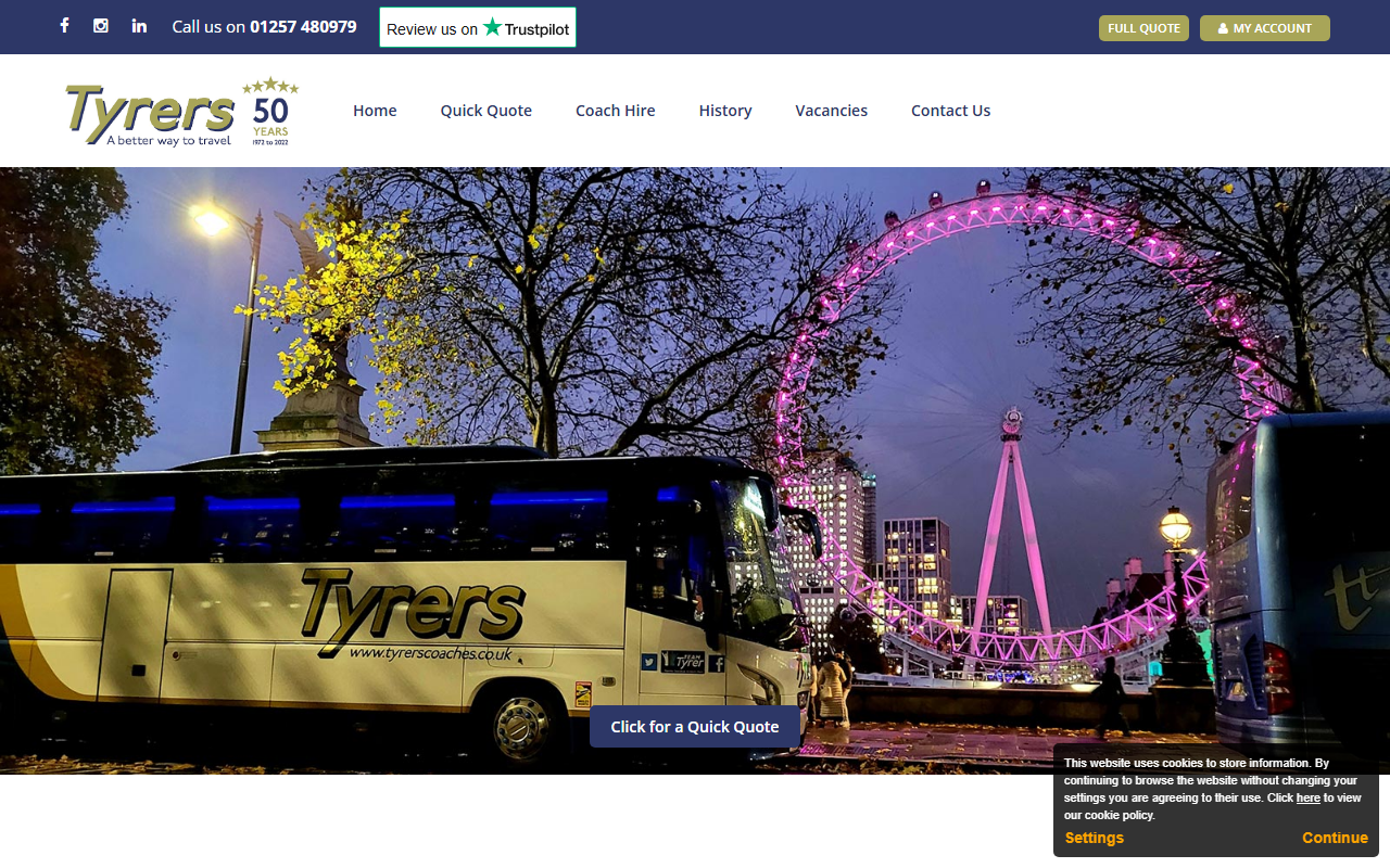 Tyrers Coaches website screenshot showing their bus services and timetable information