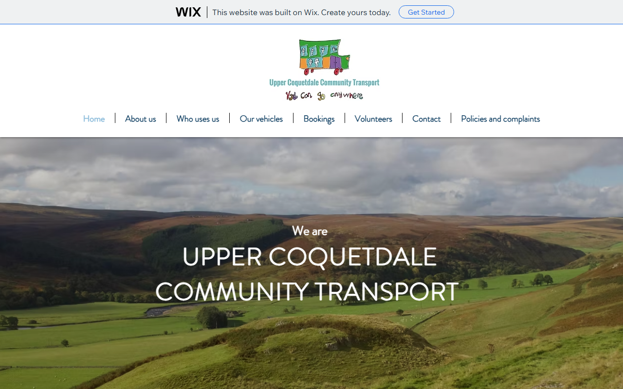 Upper Coquetdale Transpo website screenshot showing their bus services and timetable information