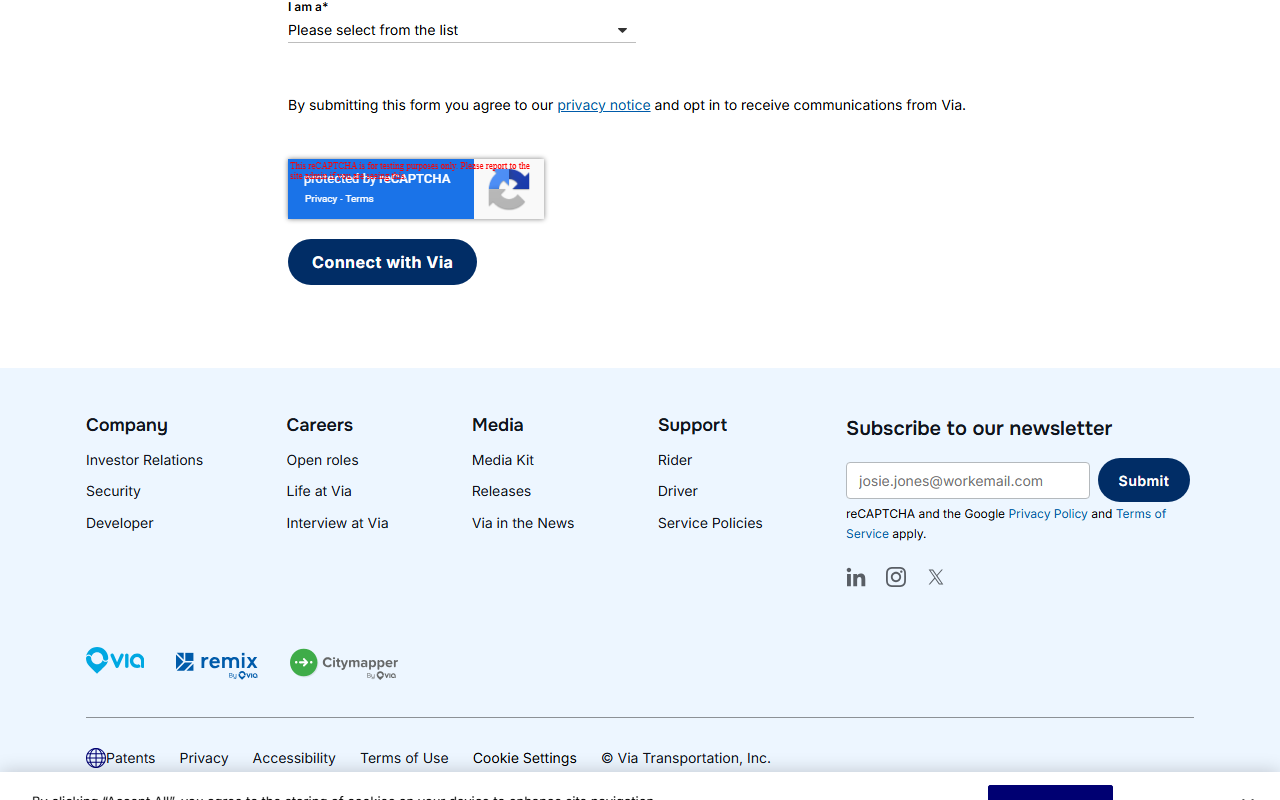 VIA Transportation website screenshot showing their bus services and timetable information