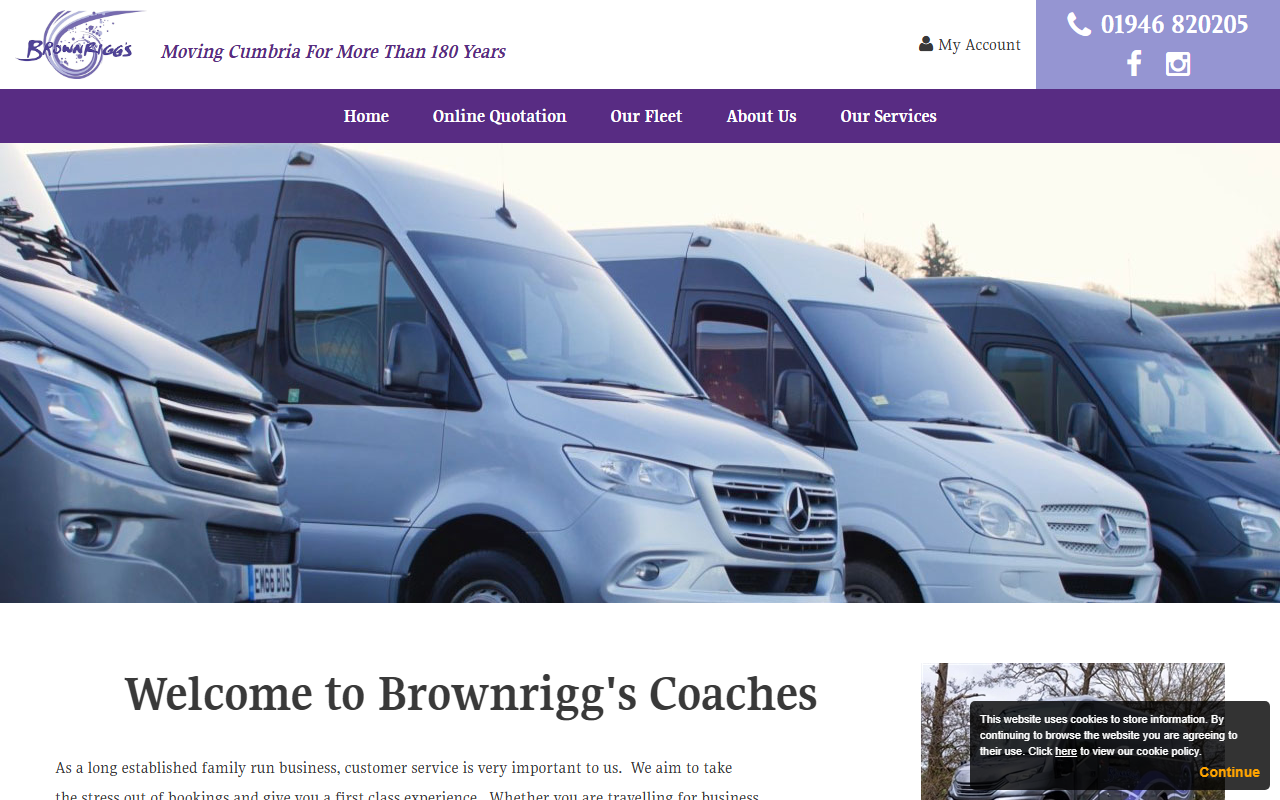 W Brownrigg website screenshot showing their bus services and timetable information