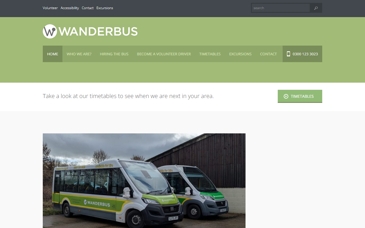 Wanderbus website screenshot showing their bus services and timetable information