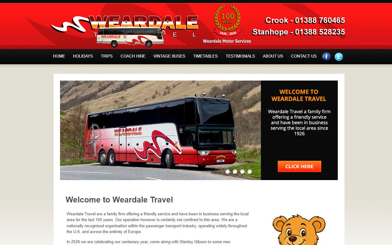 Weardale Motor Services website screenshot showing their bus services and timetable information
