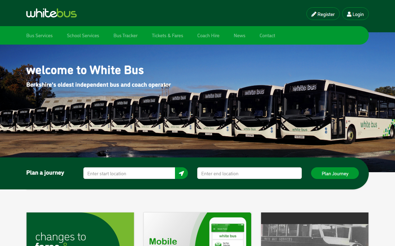White Bus website screenshot showing their bus services and timetable information