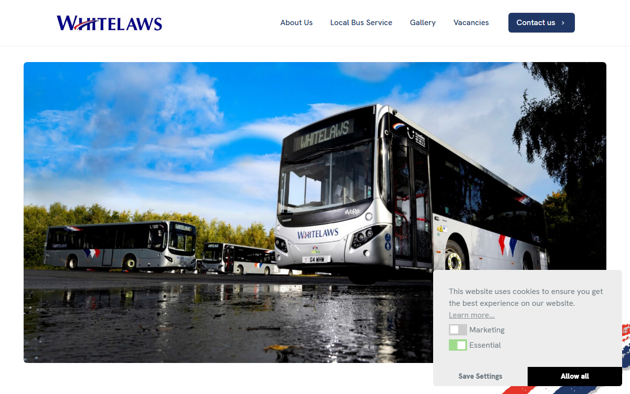 Whitelaws Coaches website screenshot showing their bus services and timetable information