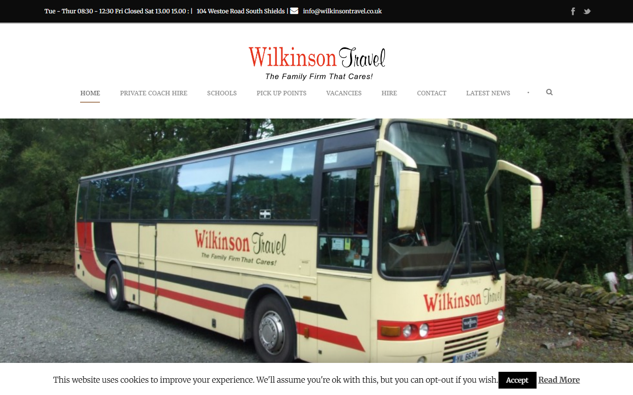 Wilkins Travel website screenshot showing their bus services and timetable information