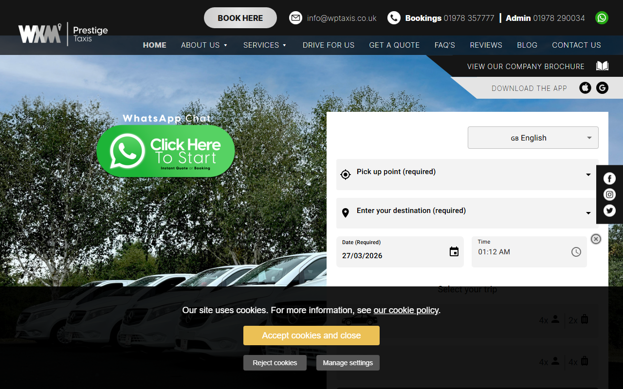 Wrexham Taxis website screenshot showing their bus services and timetable information