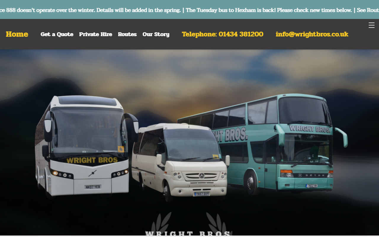 Wright Bros Coaches website screenshot showing their bus services and timetable information