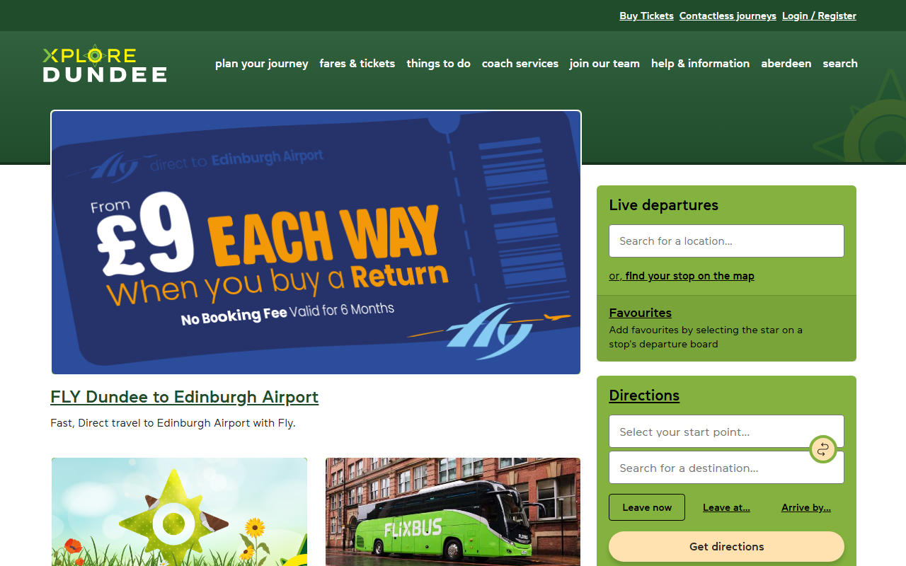 Xplore website screenshot showing their bus services and timetable information
