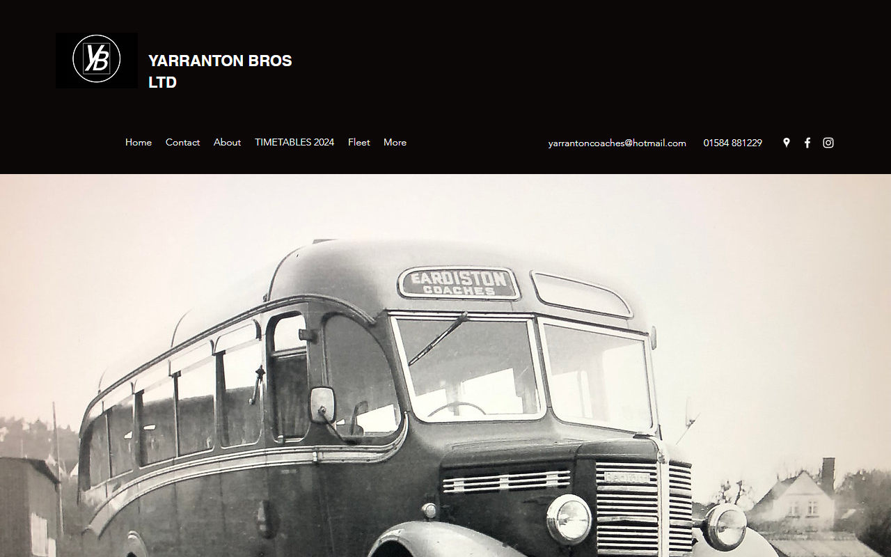 Yarranton Brothers website screenshot showing their bus services and timetable information