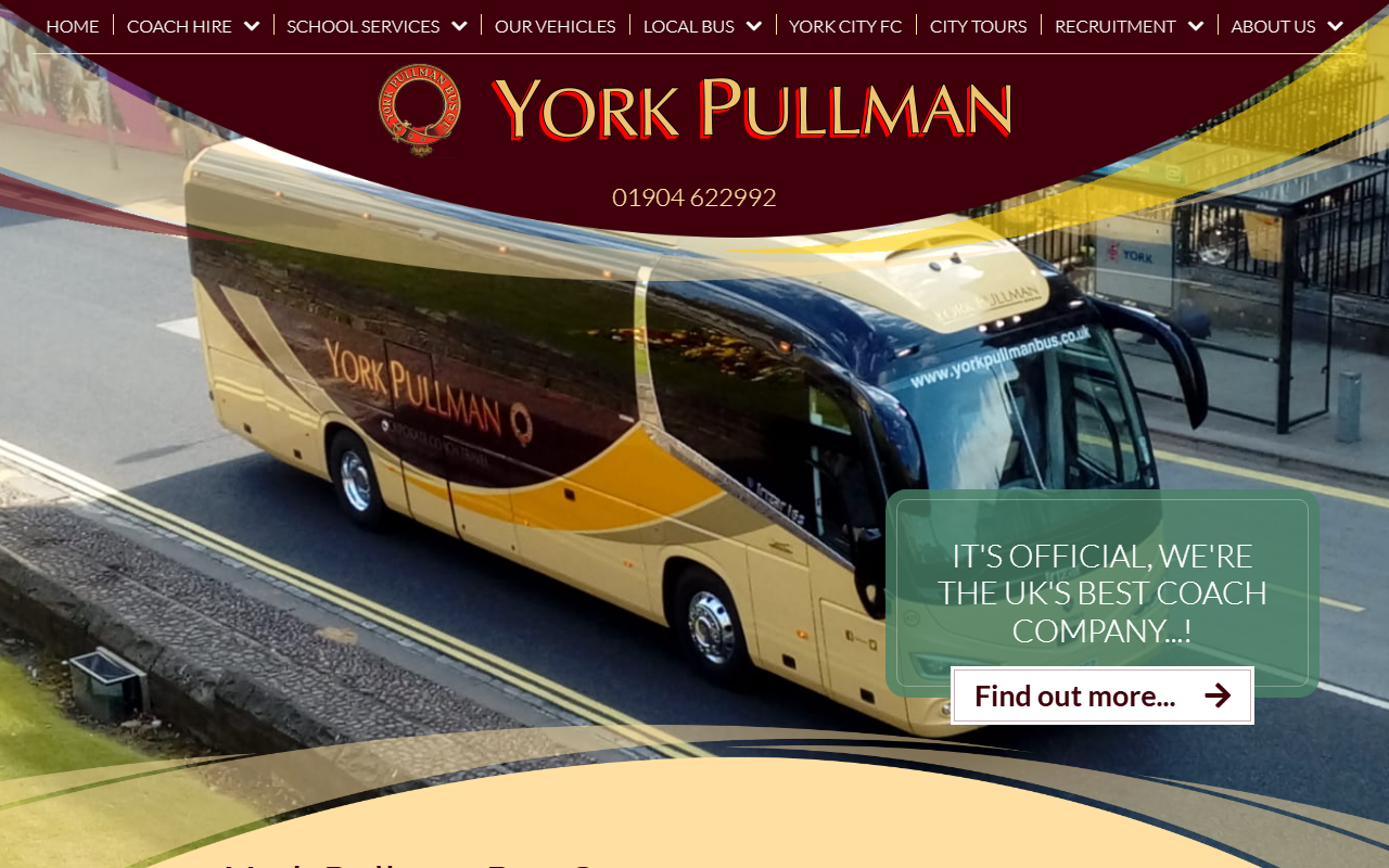 York Pullman Bus Company website screenshot showing their bus services and timetable information
